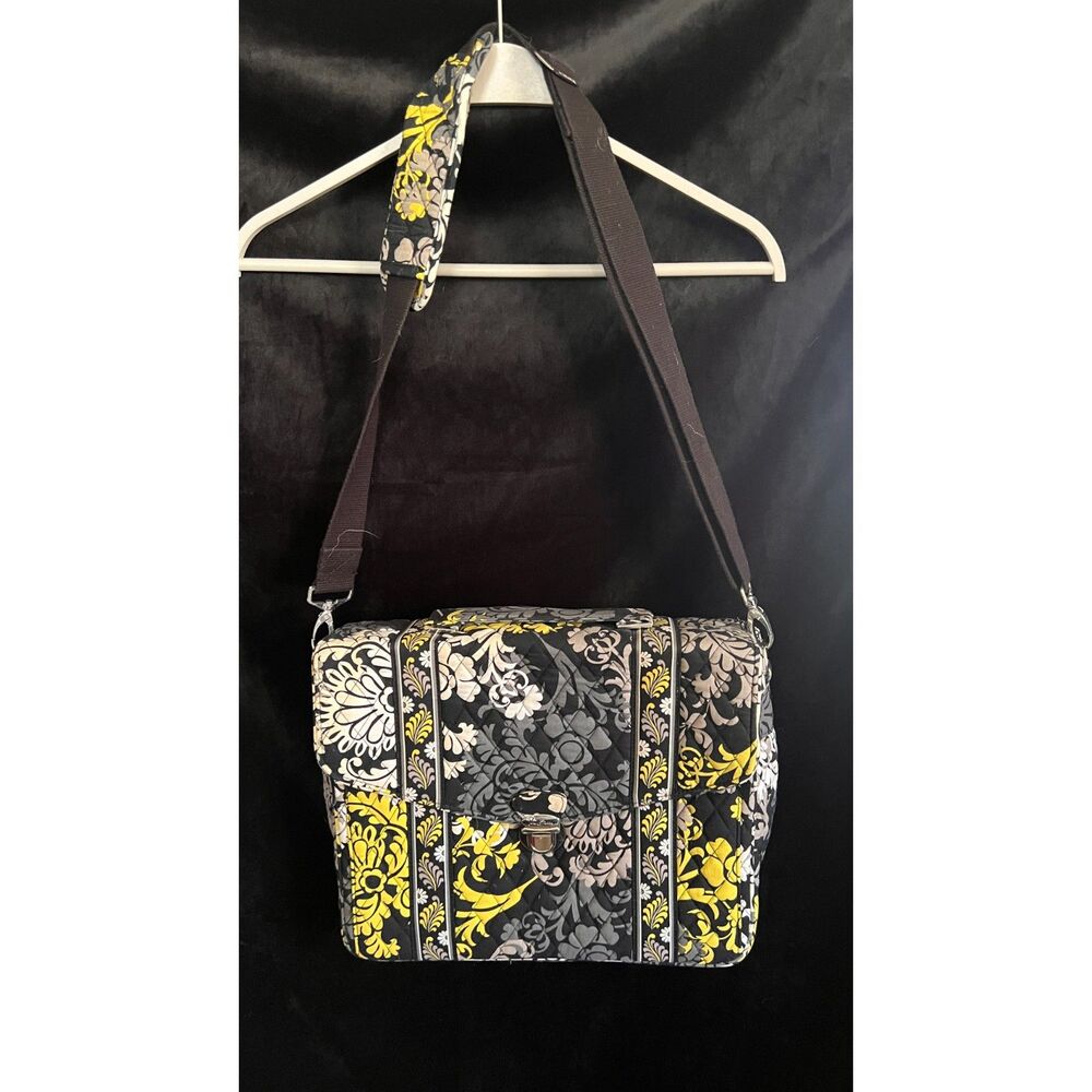 Vera Bradley Messenger Floral Baroque Black Yellow & Gray Quilted Messenger Bag
